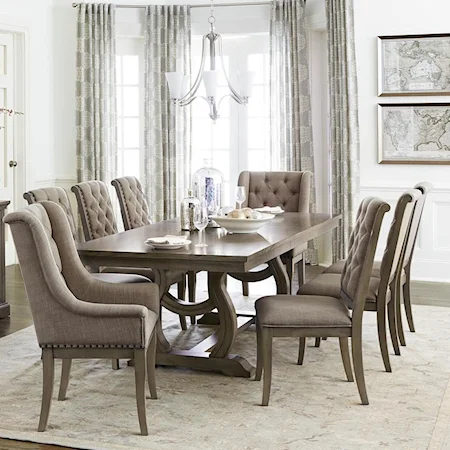 Transitional Dining Table Set with 8 Chairs